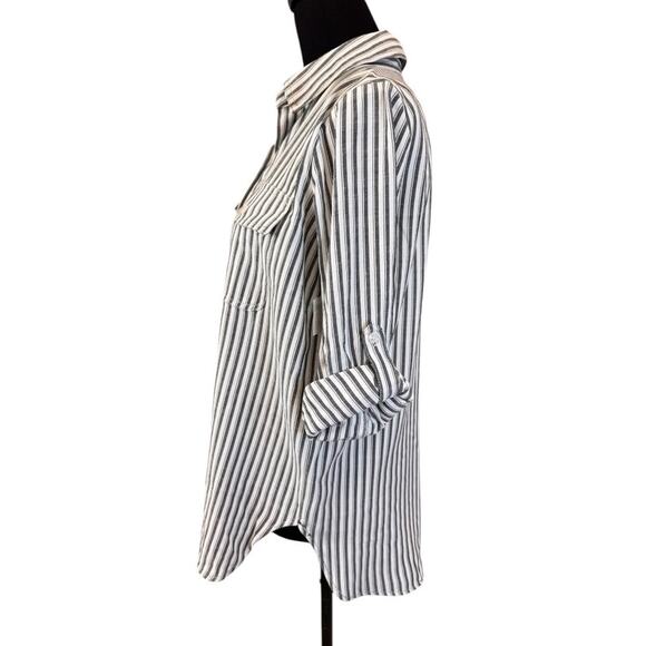 NEW MAX STUDIO White Black Striped Yarn-Dye Button Front Shirt Size XS - Picture 5 of 7